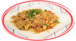 Arroz chaufa served in a traditional Peruvian style