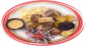 Chicharrón dorado served in a traditional Peruvian style
