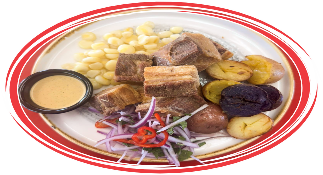 Chicharrón dorado served in a traditional Peruvian style