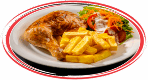 Pollo a la brasa served in a traditional Peruvian style