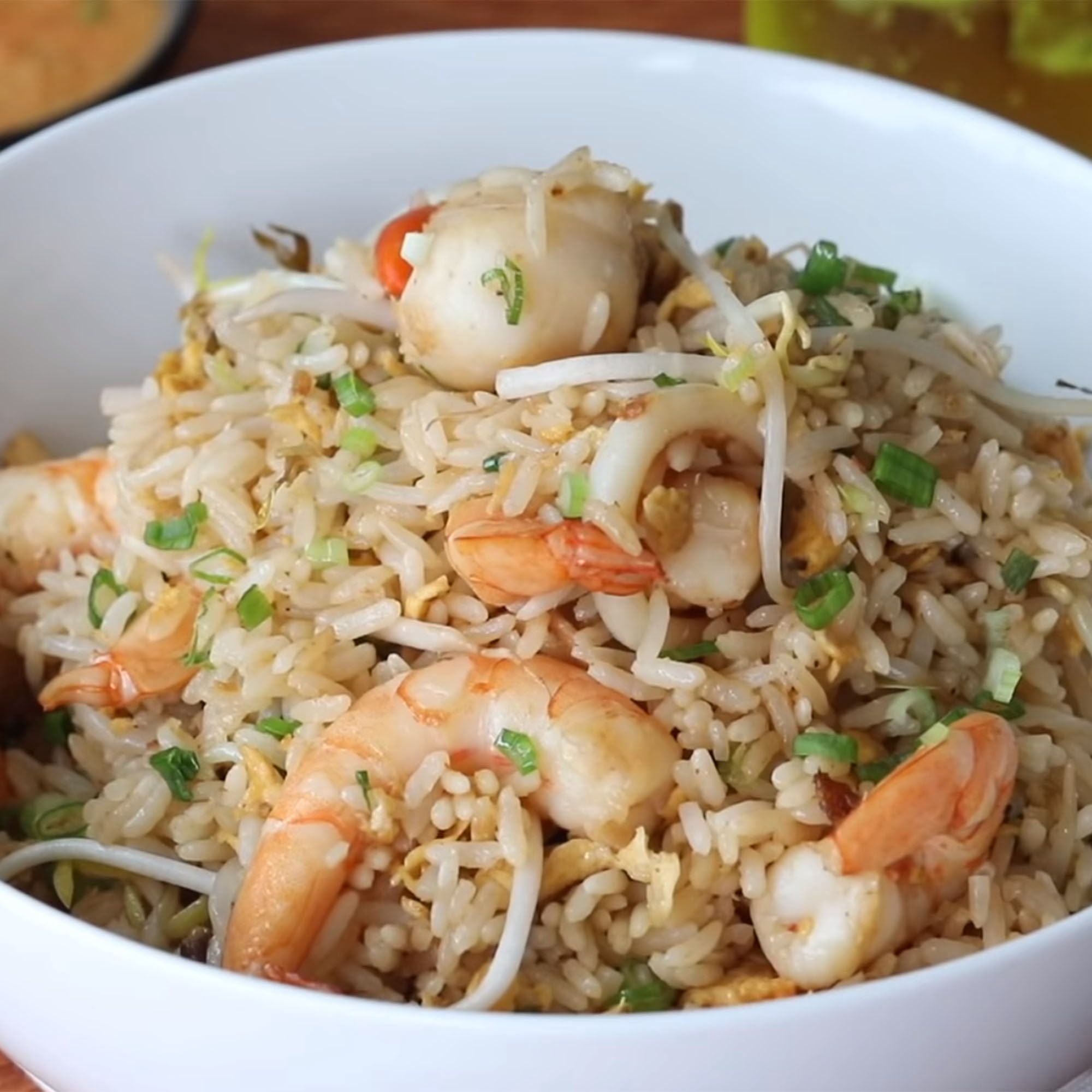Chaufa de Mariscos served in a traditional Peruvian style